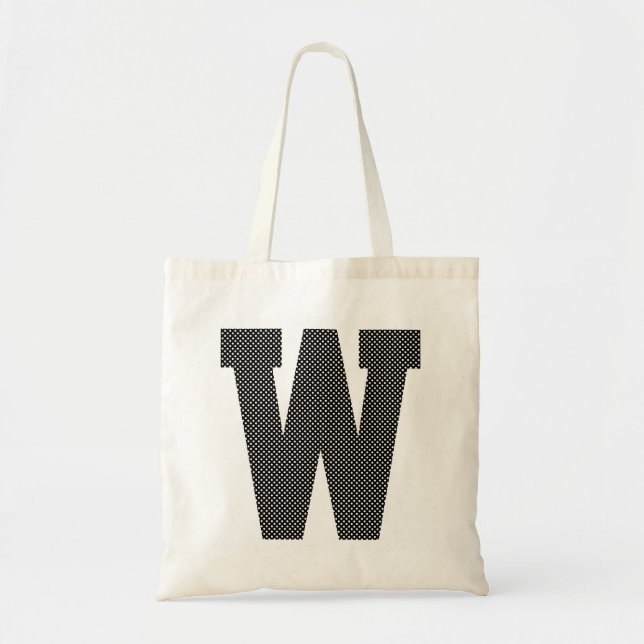 Bolso De Tela Monograma de puntos de polka blanco y negro (Frente)