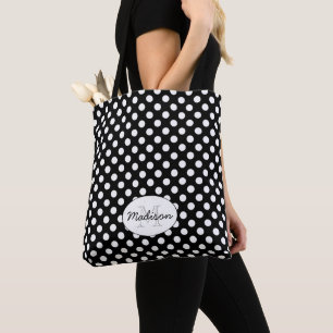 Bolso De Tela Monograma de puntos de polka blancos y negros de m