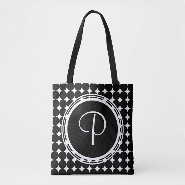 Bolso De Tela Monograma de puntos de polka negra (Anverso)