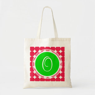 Bolso De Tela Monograma de puntos de polka verde y rojo