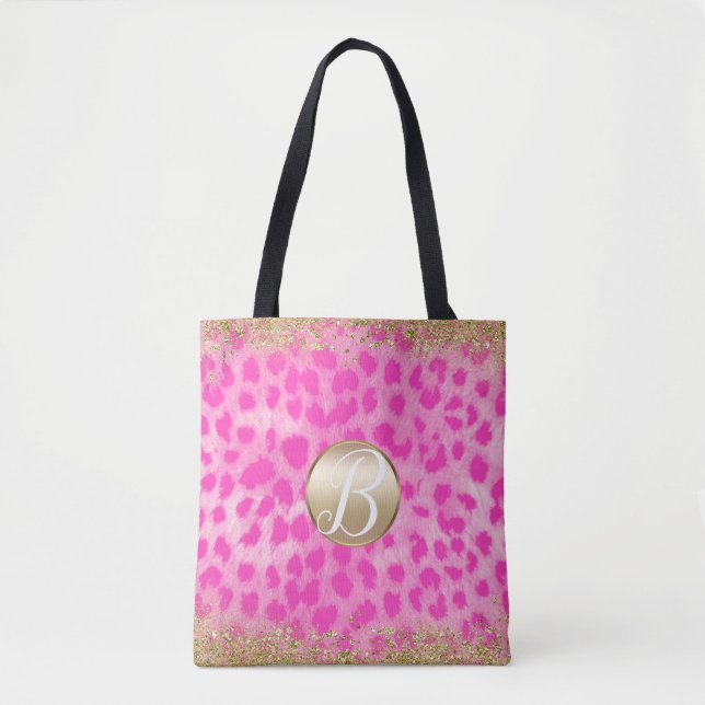 Bolso De Tela Monograma de Purpurina de oro impreso en leopardo  (Anverso)