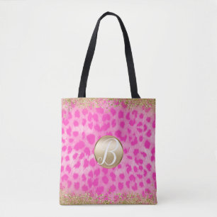 Bolso De Tela Monograma de Purpurina Dorada con Estampado de Gue