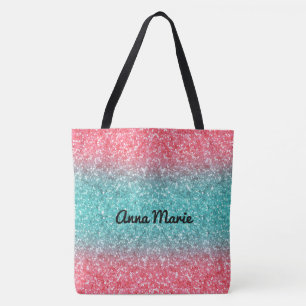 Bolso De Tela Monograma de Purpurina rosa azul oco