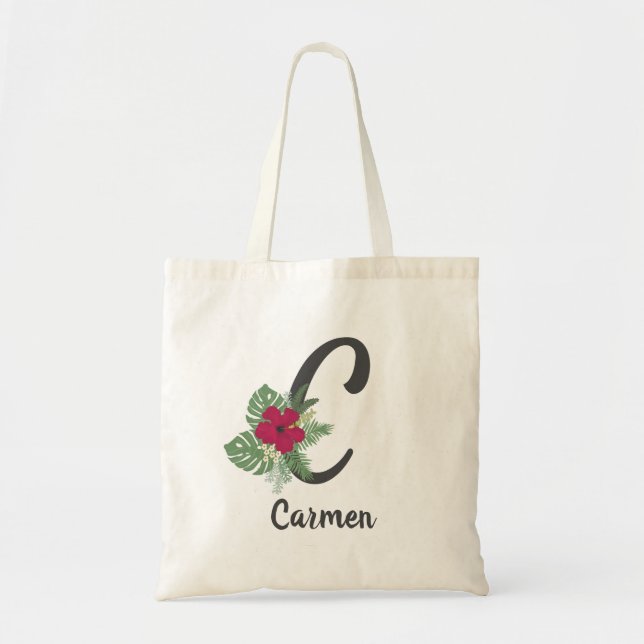 Bolso De Tela Monograma de ramo tropical floral "C" (Frente)