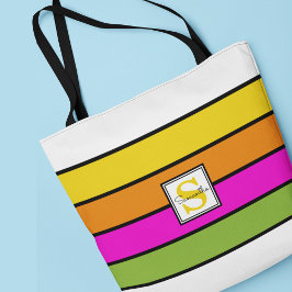 Bolso De Tela Monograma de Rayas de Arcoíris Colorido