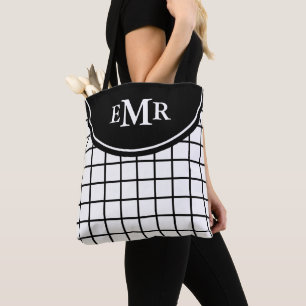 Bolso De Tela Monograma de rayas de celosía clásicas en blanco y