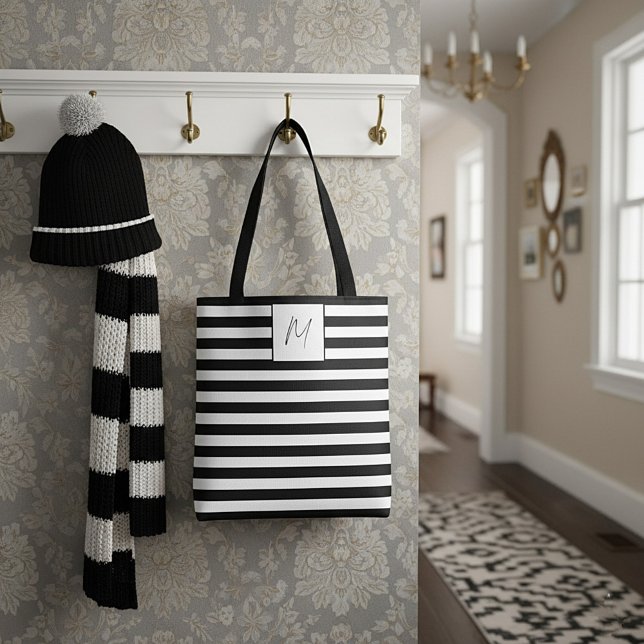 Bolso De Tela Monograma de rayas simples modernas (Subido por el creador)