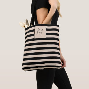 Bolso De Tela Monograma de rayas simples modernas