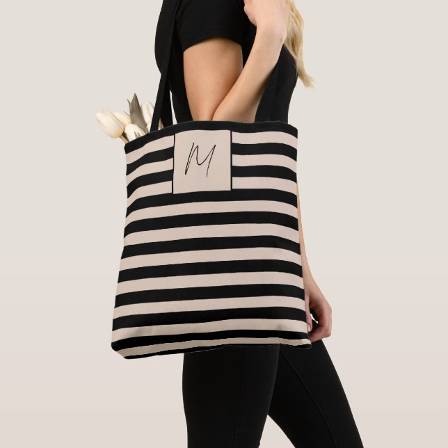 Bolso De Tela Monograma de rayas simples modernas (Detalle)