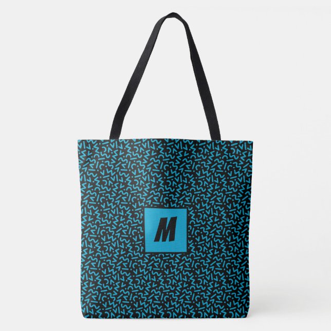 Bolso De Tela Monograma de resumen azul negrita (Anverso)
