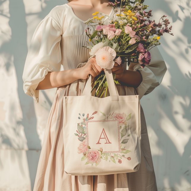 Bolso De Tela Monograma de Rosa floral rosa (Subido por el creador)