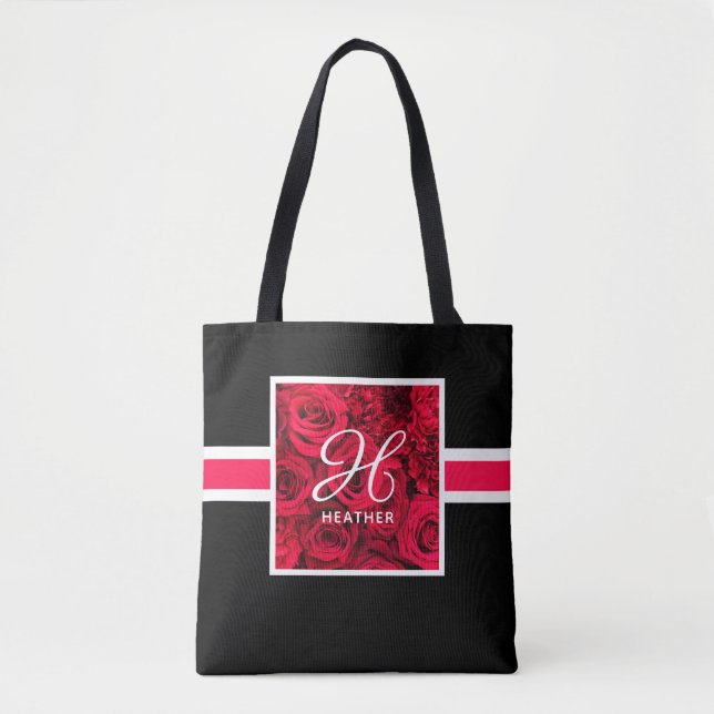 Bolso De Tela Monograma de rosas rojas negras (Anverso)