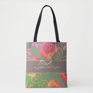 Bolso De Tela Monograma de Rosas románticos