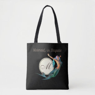 Bolso De Tela Monograma de Sirena Elegante Negro