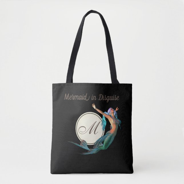 Bolso De Tela Monograma de Sirena Elegante Negro (Anverso)