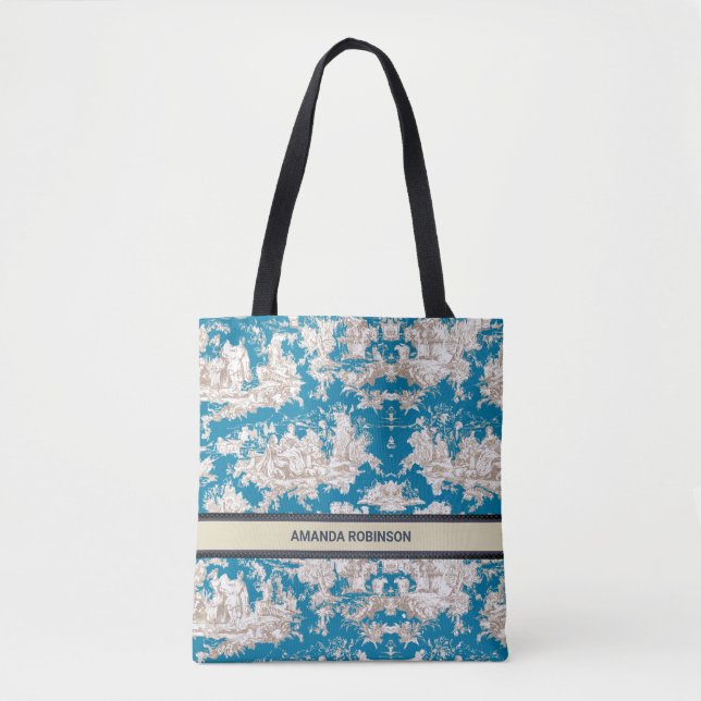Bolso De Tela Monograma de tela azul turquesa de jouy (Anverso)