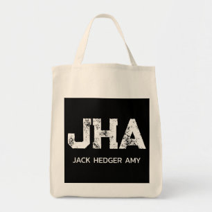 BOLSO DE TELA MONOGRAMA DE TRES LETRAS BLANCO NOMBRE NEGRO NATUR