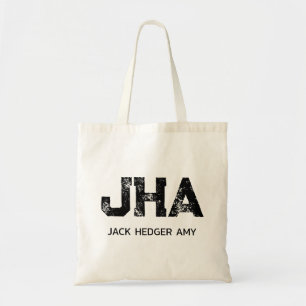 BOLSO DE TELA MONOGRAMA DE TRES LETRAS NEGRO MINIMAL NOMBRE NATU