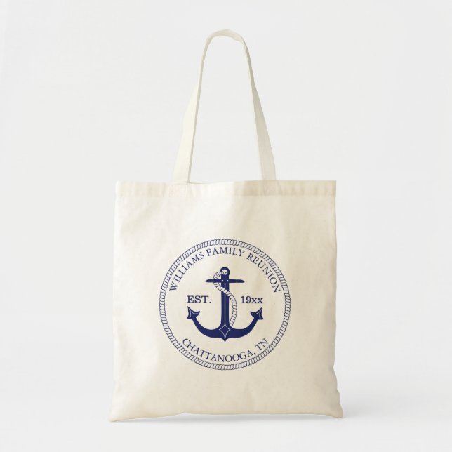 Bolso De Tela Monograma de unión familiar de ancla náutica (Frente)