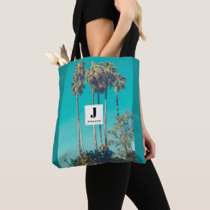 Bolso De Tela Monograma de Vibra Retro de Palmeras Tropicales