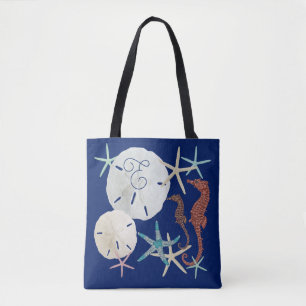 Bolso De Tela Monograma de Vida Marina Azul Marino