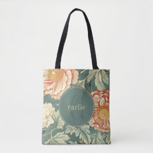Bolso De Tela Monograma de William Morris de Sage Floral Vintage