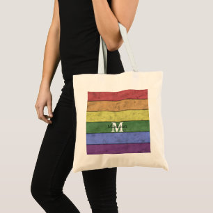 Bolso De Tela Monograma del arco iris de la bandera LGBT vintage