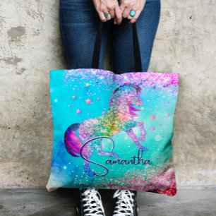 Bolso De Tela Monograma del arco iris del Purpurina rosa del uni