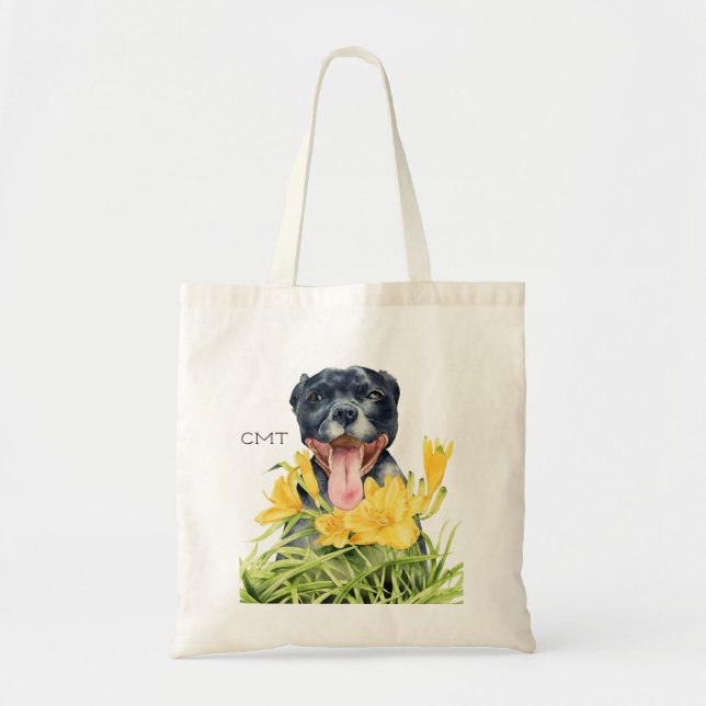 Bolso De Tela Monograma del arte el | del perro del pitbull (Frente)