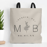 Bolso De Tela Monograma del Boda del estem floral ruso | Beige c<br><div class="desc">Personalizado impreso en las bolsas de té hace que la boda sea divertida y funcional y que a sus invitados les encantará. Personalice la plantilla con los nombres de la novia y del novio o iniciales de monograma. Añada su fecha de boda, la ciudad, el estado o el nombre del...</div>