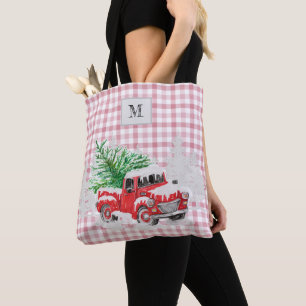 Bolso De Tela Monograma del camión rojo de la plaga tartán tradi