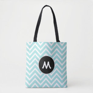 Bolso De Tela Monograma del Chevron blanco y turquesa
