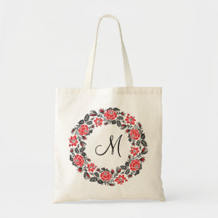 Bolso De Tela Monograma del círculo de las rosas rojas cruzadas 