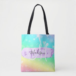 Bolso De Tela Monograma del corazón del arcoiris de Unicornio de