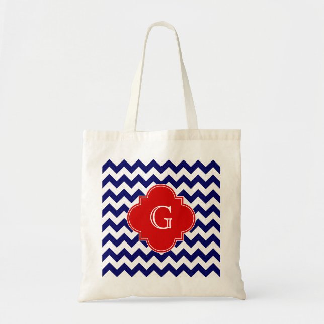 Bolso De Tela Monograma del Cuatrefoil Rojo ZigZag de la Armada  (Frente)
