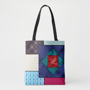 Bolso De Tela Monograma del edredón de remiendo