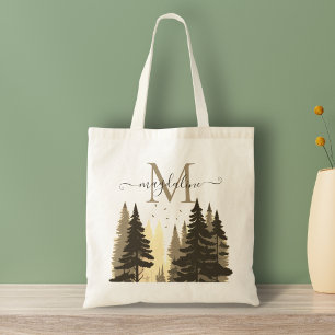 Bolso De Tela Monograma del guión de beis del bosque de pinos