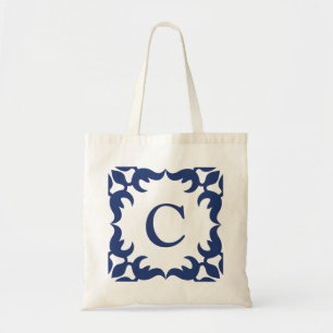 Bolso De Tela Monograma del marco de desplazamiento azul y blanc