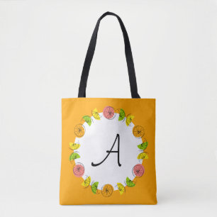 Bolso De Tela Monograma del Naranja del círculo del cítrico por