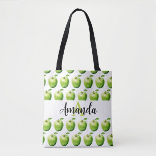 Bolso De Tela Monograma del nombre del patrón de Apple verde de 