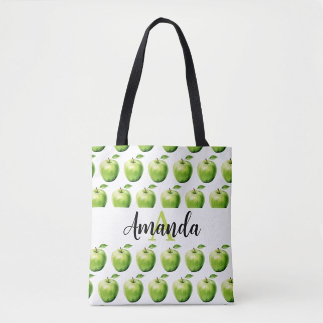 Bolso De Tela Monograma del nombre del patrón de Apple verde de  (Anverso)
