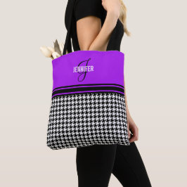 Bolso De Tela Monograma del nombre morado Black White Houndstoth