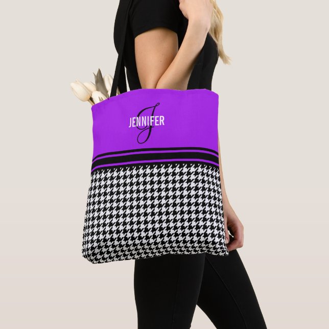 Bolso De Tela Monograma del nombre morado Black White Houndstoth (Detalle)
