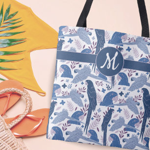 Bolso De Tela Monograma del patrón Ara Parrot Blue Tropical Leav