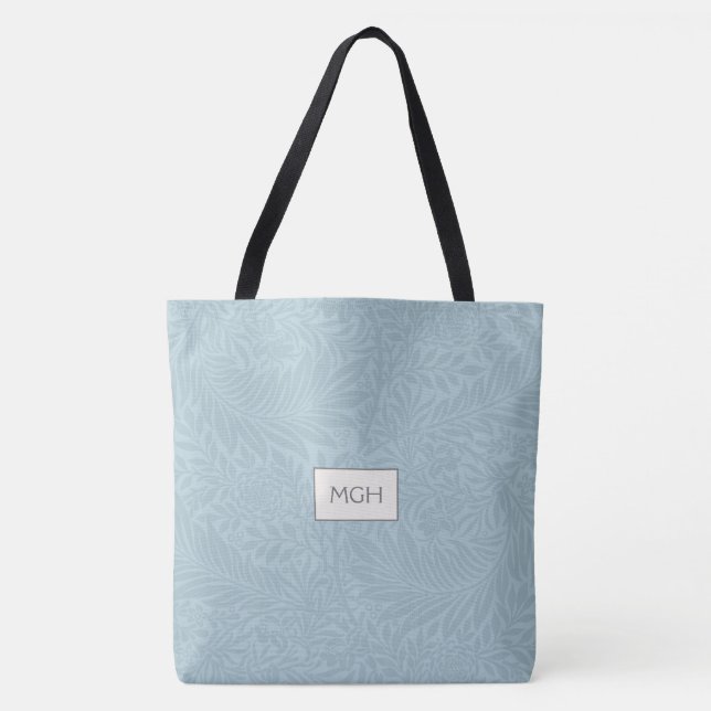 Bolso De Tela Monograma del patrón botánico floral azul (Anverso)