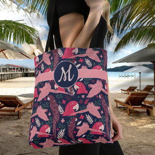 Bolso De Tela Monograma del patrón de abandono tropical rojo lo