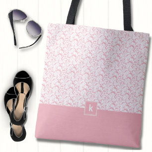 Bolso De Tela Monograma del patrón de Damasco rosa Rubor