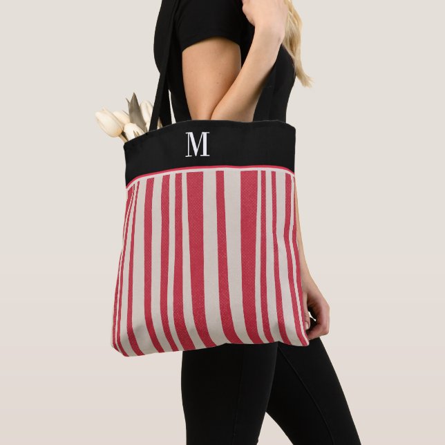 Bolso De Tela Monograma del patrón de franja blanca roja (Detalle)