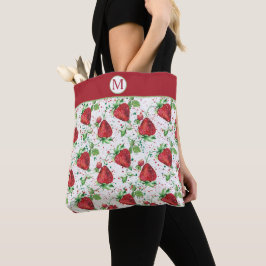 Bolso De Tela Monograma del patrón de fresa de verano lujurioso