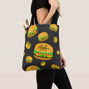 Bolso De Tela Monograma del patrón de hamburguesas deliciosas d